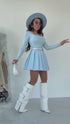 Pleated shorts + double belt J72 - LIGHT BLUE